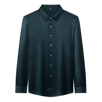 春竹世家衬衫男士2026新款长袖重磅真丝桑蚕丝条纹丝绸缎休闲男装