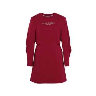 XG雪歌XJ104020A213红色长袖连衣裙时尚春季新款印花中长直筒裙女