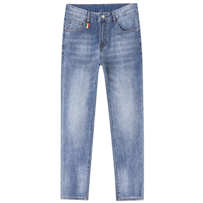 高端品牌浅蓝色牛仔裤男修身小脚