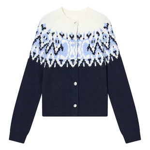 Goodland美地女装费尔岛提花针织开衫短款毛衣外套LC34306460