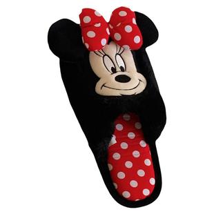 细细条 迪士尼蝴蝶结米妮棉拖鞋男女平底防滑秋冬情侣居家毛毛鞋
