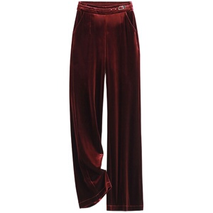 红丝绒阔腿裤女2024春款小个子复古时尚宽松垂感高腰拖地西装裤子