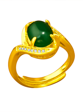 男士宝石戒指越南沙玉活口黄金色