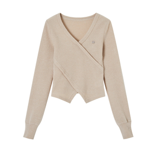 ACMEAURA秋冬短款不规则交叉v领修身上衣设计感小众打底衫女内搭