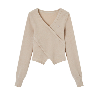 ACMEAURA秋冬短款不规则交叉v领修身上衣设计感小众打底衫女内搭