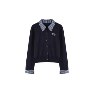 秋水伊人MIU系格纹毛针织衫2025年秋季新款简约通勤时尚翻领上衣