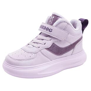 巴布豆女童运动鞋冬季加绒二棉保暖新款中大童小女孩皮面防水板鞋