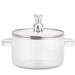 坂田川家用双耳玻璃汤锅透明可明火电陶炉加热耐高温泡面炖小奶锅