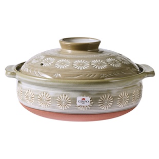 和风日本进口万古烧GINPO釉下彩花三岛陶瓷耐高温砂锅炖煲汤土锅