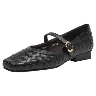 星期六法式编织小单鞋玛丽珍气质粗跟女士绝美女款女鞋皮鞋配裙子