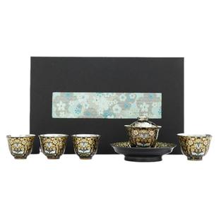 大师手作郑文强金枝玉叶茶具鎏银999茶壶品茶杯高档功夫小套装