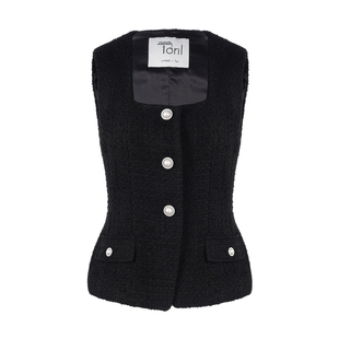 LYNEE x TORIL 复古收腰马甲 黑色粗花呢香风无袖上衣