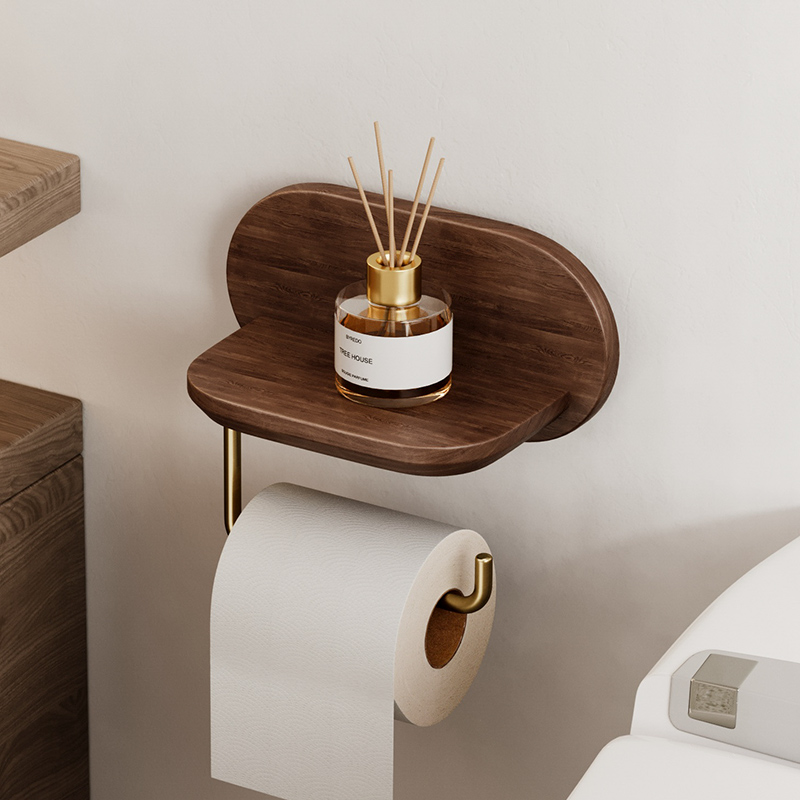 创意卫生间卷纸架免打孔厕所纸巾架实木置物架洗手间壁挂式纸巾盒