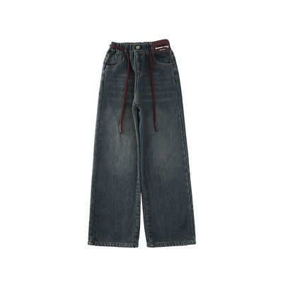 女童加绒裤子冬季加厚牛仔阔腿裤