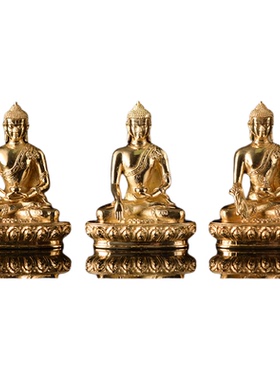 随身装噶乌黄铜2释迦药师阿弥陀佛办公台车载内供三世佛小佛像