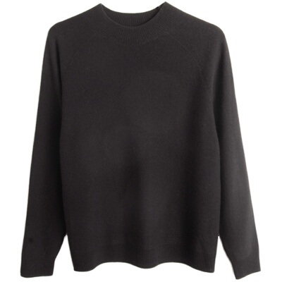 胖太太绵羊毛圆领纯色宽松