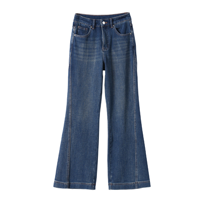 淘么淘 腿精保暖秘诀~植绒保暖猫咪皮贴布高腰微喇牛仔裤女25冬新