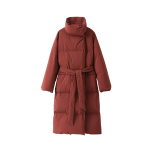 popchrio◆加厚260+充绒90鸭绒立领中长款羽绒服新年红黑色外套女