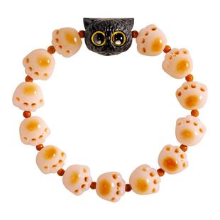 碳烧猫爪菩提根手串小黑猫学生盘玩手链女文玩绕指柔手持白玉菩提