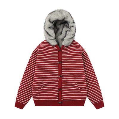 BNMGIN仿皮草加绒连帽毛衣女外套