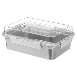 霜山不锈钢手提保鲜盒大容量泡菜盒冰箱带盖密封卤味盒点心收纳盒