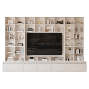 实木卡座书柜一体整墙到顶客厅定制储物组合书架电视柜展示柜家用