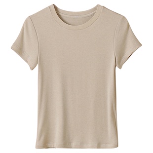 SKYINTL巨柔软圆领打底上衣女2025夏正肩莱赛尔醋酸羊毛T恤女短袖