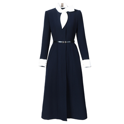 高级感通勤撞色长袖收腰连衣裙