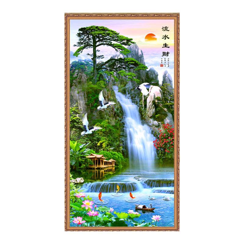 流水生财山水画走廊过道自粘墙纸