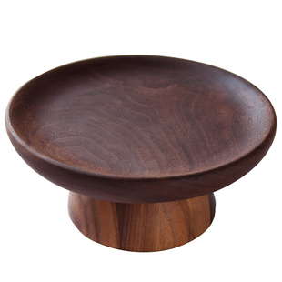 ins 木质蛋糕盘 黑胡桃手工木盘 黑胡桃木中式高脚盘 水果甜点盘