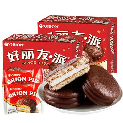 好丽友巧克力派夹心蛋黄派Q蒂蛋糕茶点糕点心休闲零食品小吃批发