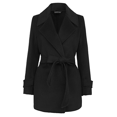 sdeer西装领收腰毛呢短款大衣