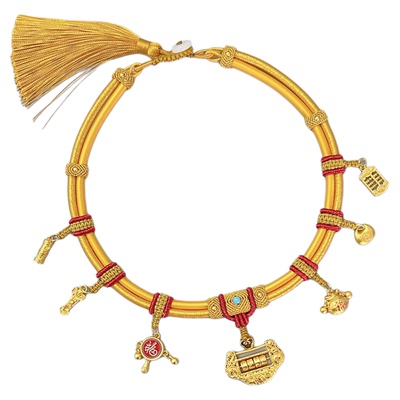 宝宝周岁双层编织项圈金锁挂绳婴儿满月百天抓周长命锁锦锂锁编绳