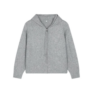 唐狮灰色毛衣外套女2026春季新款宽松连帽慵懒高级感长袖针织开衫