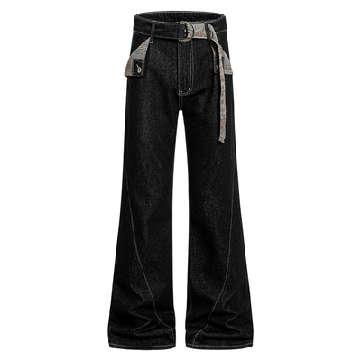 美式千鸟格黑色原牛微喇牛仔裤