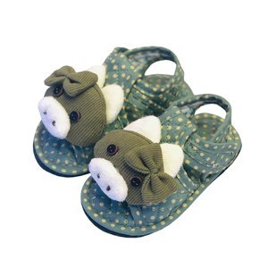 纯棉卡通儿童1-3岁宝宝学步布底防滑可调节软底家居室内地板拖鞋