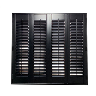 圣德科品牌哑光黑色折叠对开实木活动叶片百叶窗透气百叶门