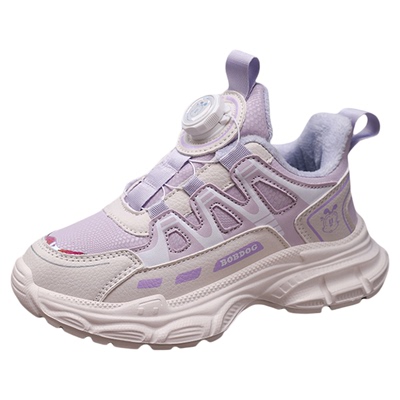 巴布豆女童棉鞋2025秋冬季新款皮面加绒保暖中大童女孩儿童运动鞋