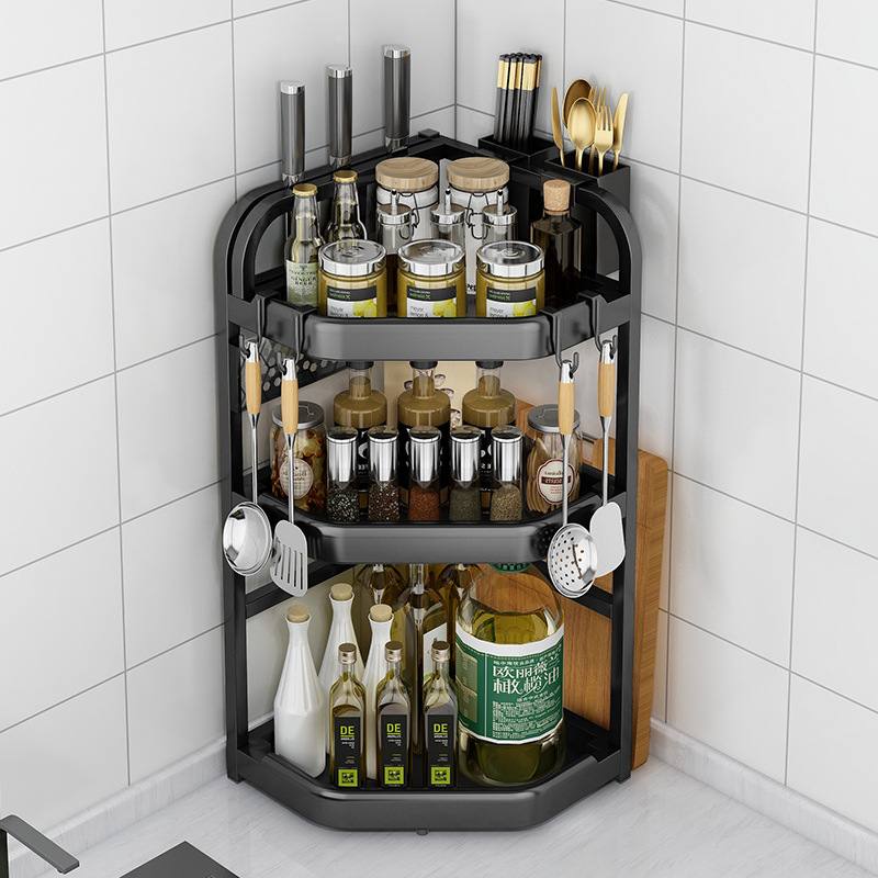 厨房多功能置物架台面角落三角调料架刀架快筒转角收纳免打孔架子