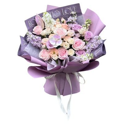 粉紫玫瑰混搭花束【全国1H速达】