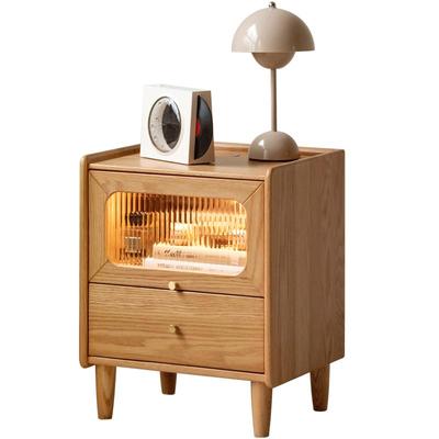 源氏木语卧室带灯实木床头柜