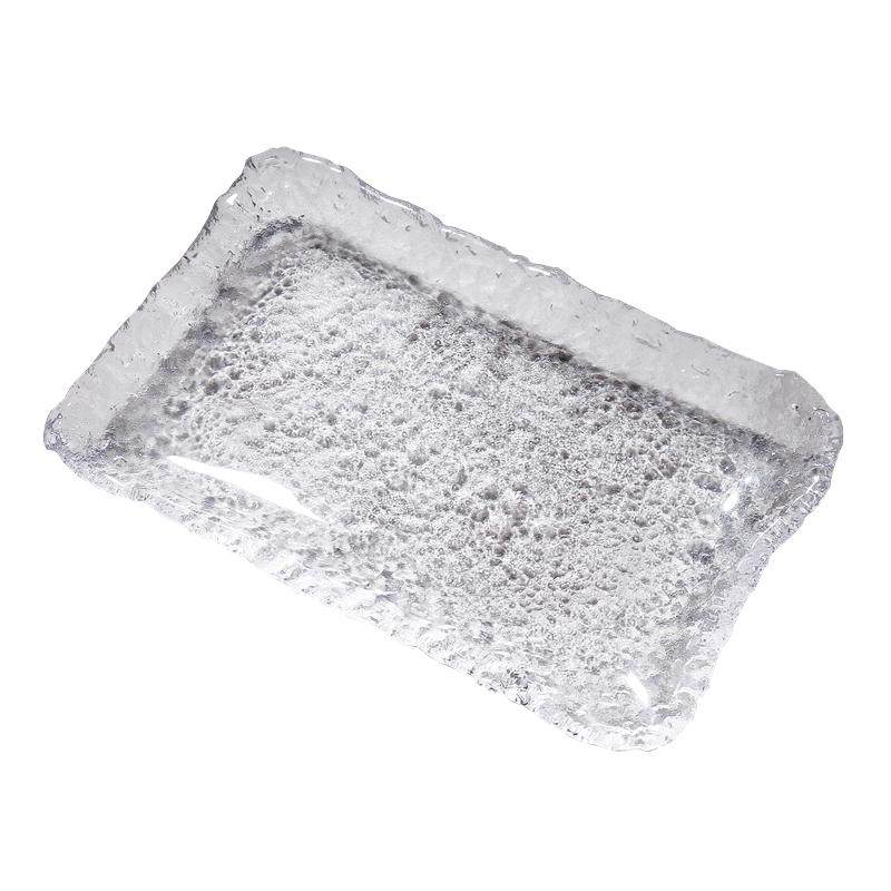 日式茶盘水晶玻璃家用锤目纹托盘