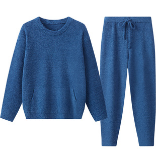 半边绒家居服男款2025新款冬加绒加厚保暖套装男大童可外穿居家服