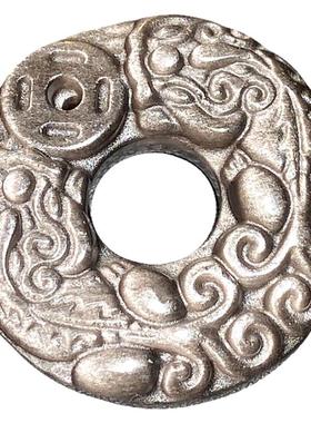 天然银曜石双貔貅圆环吊坠