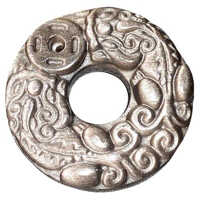 天然银曜石双貔貅圆环吊坠