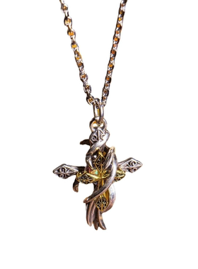 蔓藤双层十字架吊坠项链复古个性