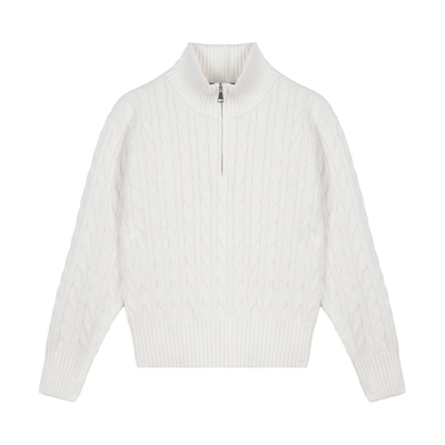 经典纯棉线麻花半拉链套头衫