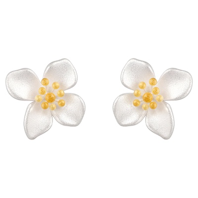 JXRXs999纯银栀子花耳钉女2025新款爆款高级感花朵耳环足银耳饰