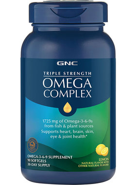 美国GNC三重鱼油Omega-3-6-9复合物柠檬口味90粒