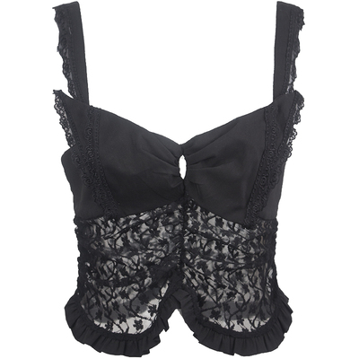 原创设计蕾丝拼接透视吊带